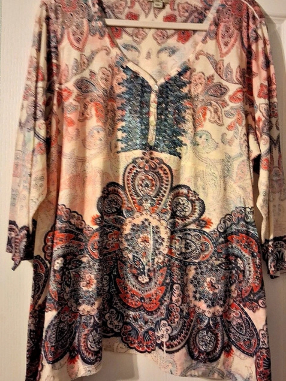 One World Embellished Paisley Tunic Paisley Embellished Tunic in Pink & Black